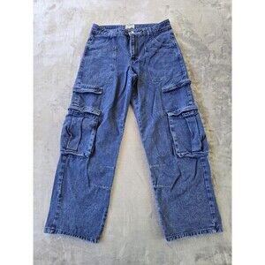 Blue Asphalt Women's Cargo Jeans Wide Leg Size L Color Blue.